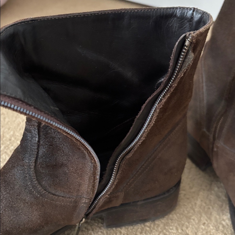 Men’s To Boot New York Dark Brown Waxed Suede Plain Toe Side Zip Boot - Picture 8 of 12